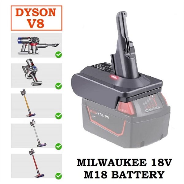 Dyson V8 Vacuum Battery Adapter To Milwaukee M18 18V Li-Ion Cordless Battery