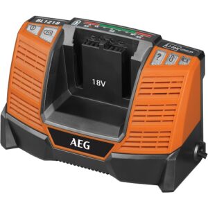 AEG 18V Battery Charger BL1218, showcasing intuitive LED indicators for intelligent charging and battery health monitoring.
