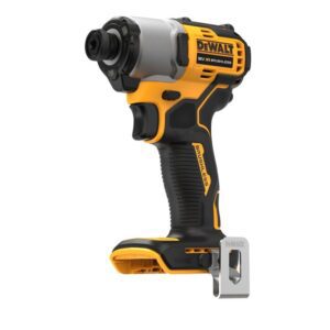 DEWALT DCF840N-XJ 18V XR Cordless Brushless Compact Impact Driver, showing its compact size, LED light ring, and open chuck